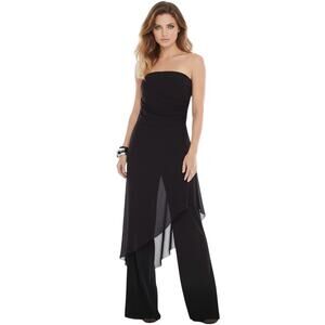 Chico’s Black Label Strapless Mesh Overlay Jumpsuit Black EUC Size 2